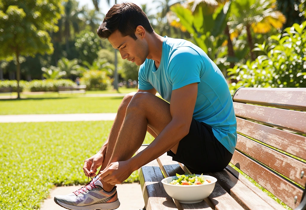 Persona preparándose para ejercicio al aire libre