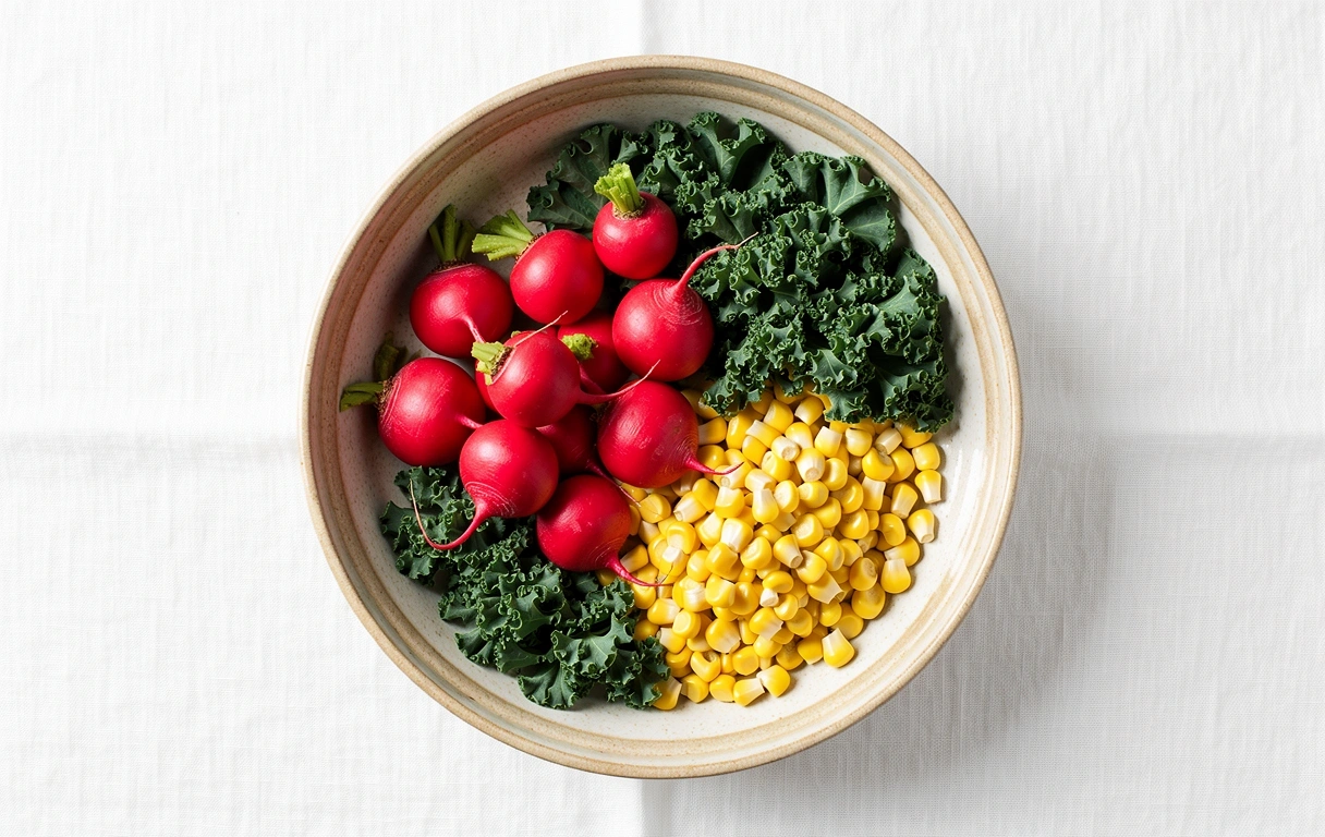 Variedad de vegetales y frutas frescas representativas de una nutrición equilibrada